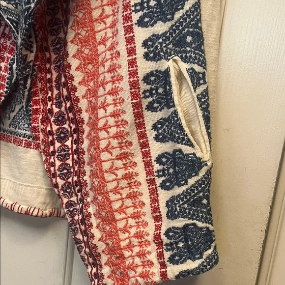 Sundance Cream Open-Front Cardigan Jacket with Red & Blue Pattern - Picture 4 of 13